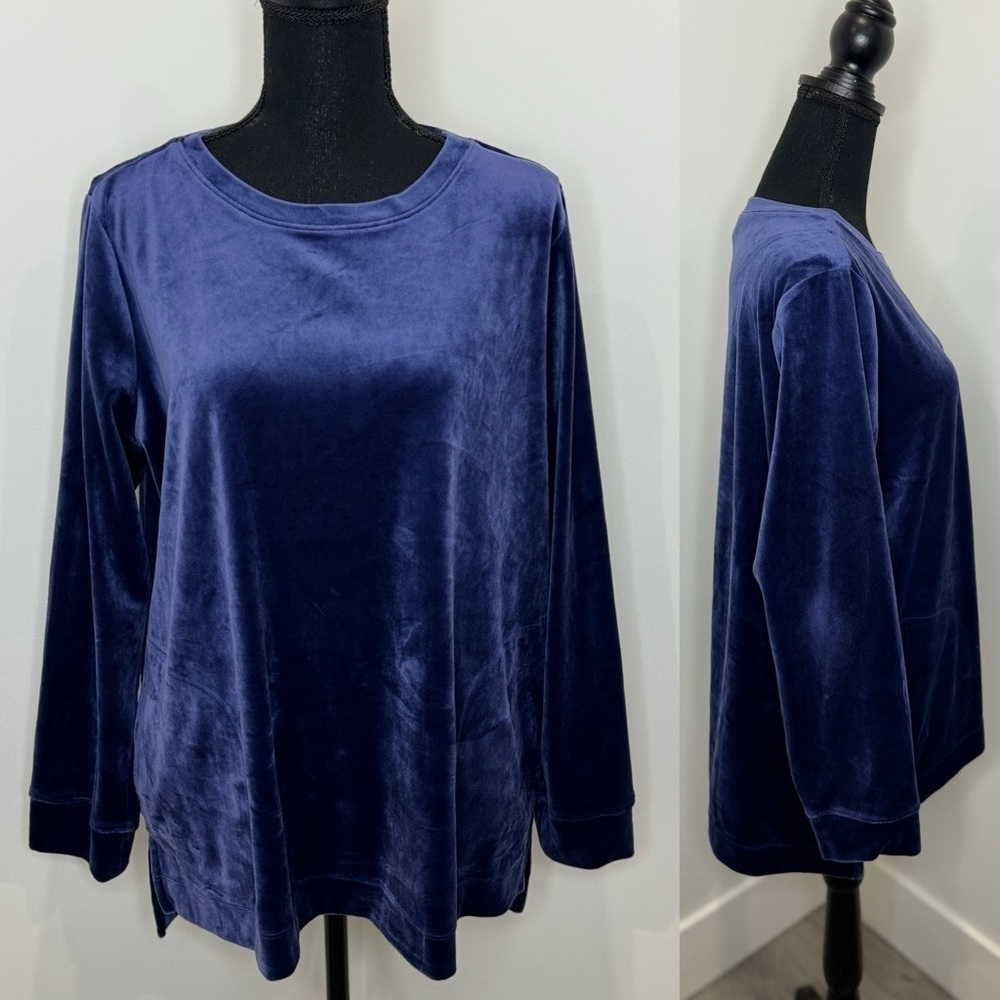 Denim & Co Blue Velour Long Sleeve Tunic with Pockets (LP)